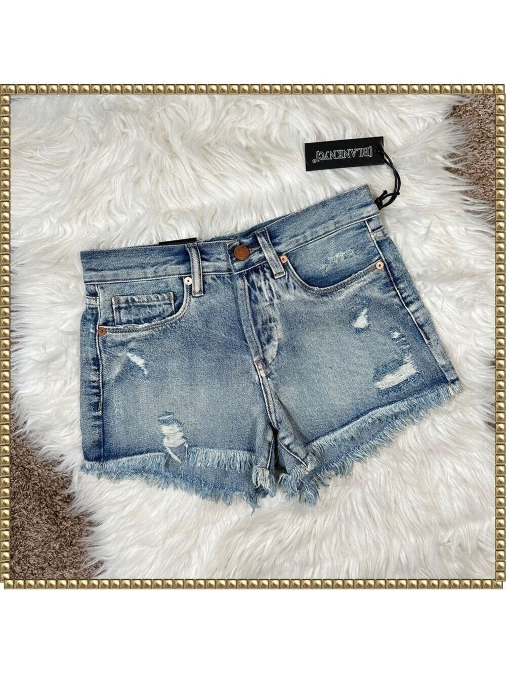 Blank NYC Mid Rise Distressed Denim Shorts Size 24